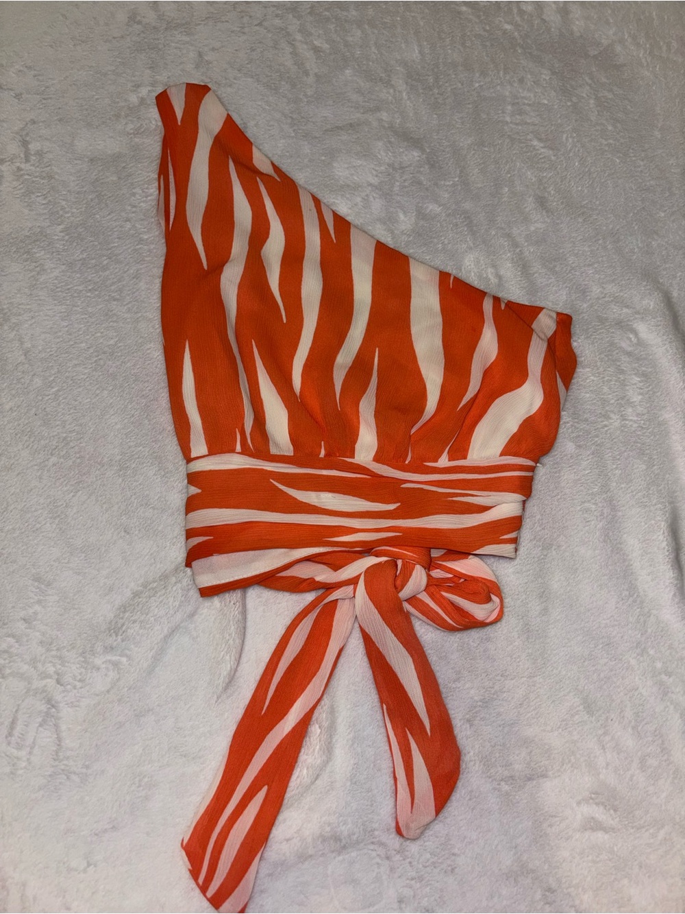 One-Shoulder Orange & White Tie-Waist Crop Top